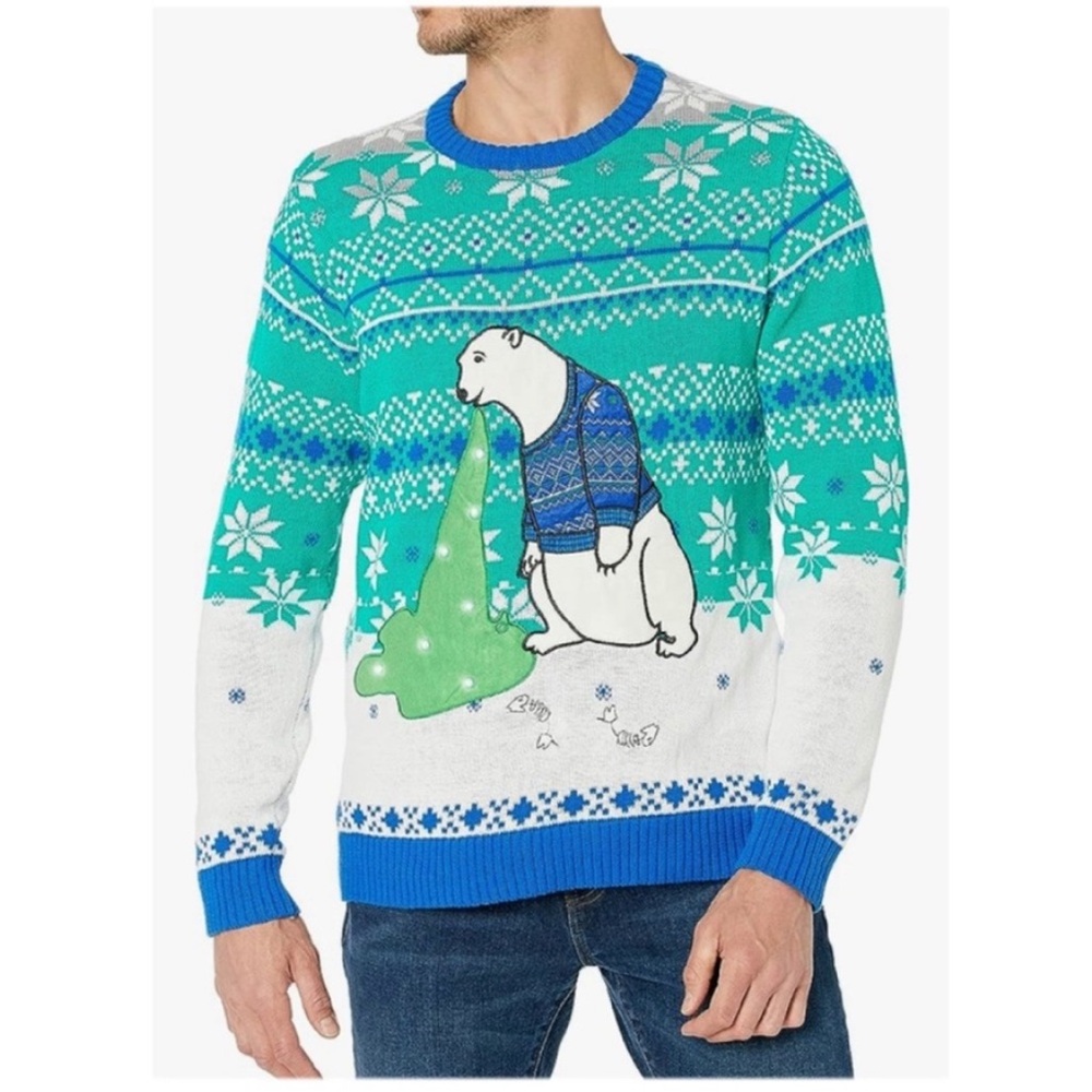 Men’s Ugly Christmas Sweater Lights Up Size Small NWT Blizzard Bay